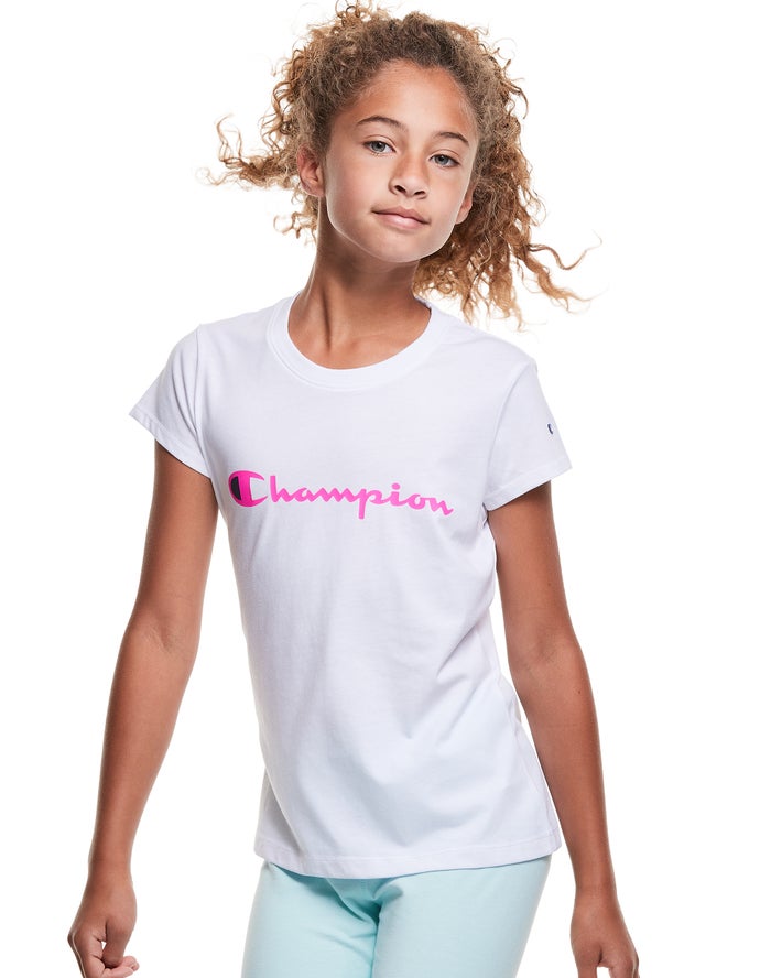 Champion Classic Script Logo - Tytön Valkoinen T-Paita - Suomi 8243765-ZK